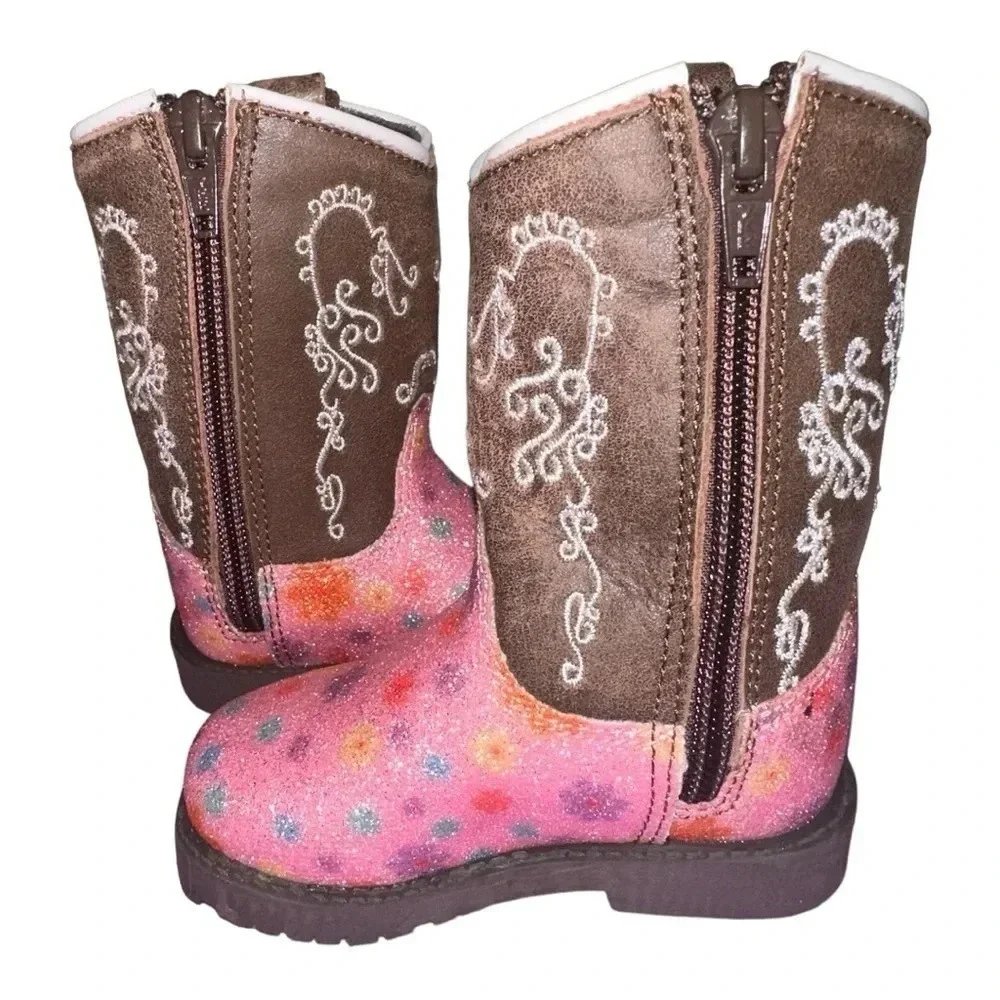 NWOT Smoky Mountain Toddler Autry Pink & Brown Boots Size 3 - Picture 2 of 7